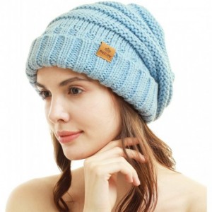 Skullies & Beanies Womens Winter Beanie Warm Cable Knit Hat Style Stretch Trendy Ribbed Chunky Cap - 1 Light Blue - CQ18MH2XK...