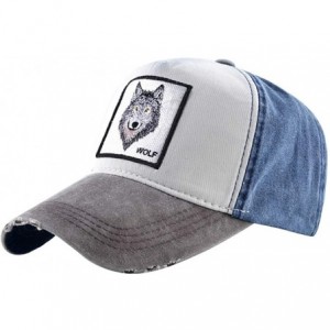 Baseball Caps Unisex Animal Embroidered Baseball Caps Strapback Square Patch Dad Hat - Grey Blue Wolf - CJ18SWKH7X6 $26.04