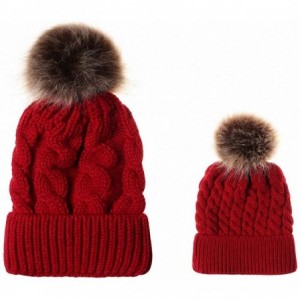 Skullies & Beanies 2PCS Mother&Baby Hat Parent-Child Hat Family Matching Cap Winter Warmer Knit Wool Beanie Ski Cap - 01w Red...