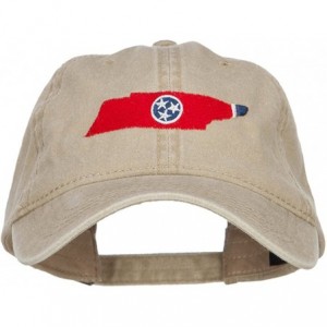 Baseball Caps Tennessee State Flag Map Embroidered Washed Cap - Khaki - C218439CH4U $45.79