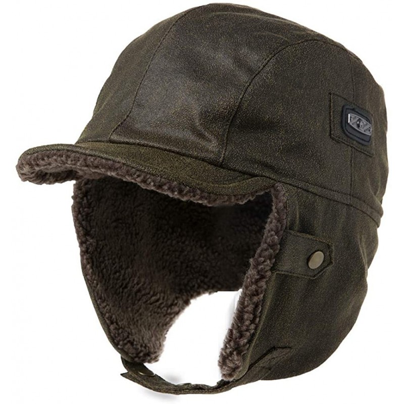 Bomber Hats Waterproof Winter Faux Leather Aviator Pilot Cap Earflap Hunting Trapper Hat Outdoor Cold Weather Ski Snow Hat - ...