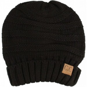 Skullies & Beanies Winter Trendy Warm Oversized Chunky Baggy Stretchy Slouchy Skully Beanie Hat - Black - CH18HUCQ8HH $24.55