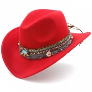 Cowboy Hats Women Men Wool Blend Western Cowboy Hat Cowgirl Caps Bohemia Tassel Ribbon - Red - C818IIO09MZ $28.57