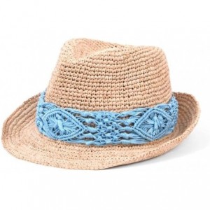 Sun Hats Women's Malia Crochet Raffia Sun Hat with Macrame Trim- Rated UPF 30 for Sun Protection - Turquoise - CV18699R7HM $8...