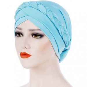 Skullies & Beanies Women Lady Elegant Muslim Simple Braided Scarf Hat Cap Turban Hat - Sky Blue - CJ18OSASX4I $18.45