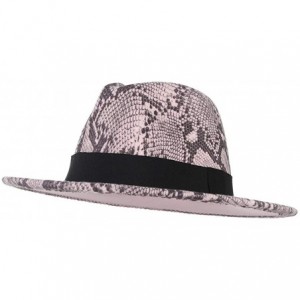 Fedoras Womens Wool Felt Snakeskin Fedora Hats Wide Brim Trilby Panama Hat with Band - Pink2 - CM1942K3MX6 $17.67
