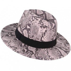 Fedoras Womens Wool Felt Snakeskin Fedora Hats Wide Brim Trilby Panama Hat with Band - Pink2 - CM1942K3MX6 $16.97