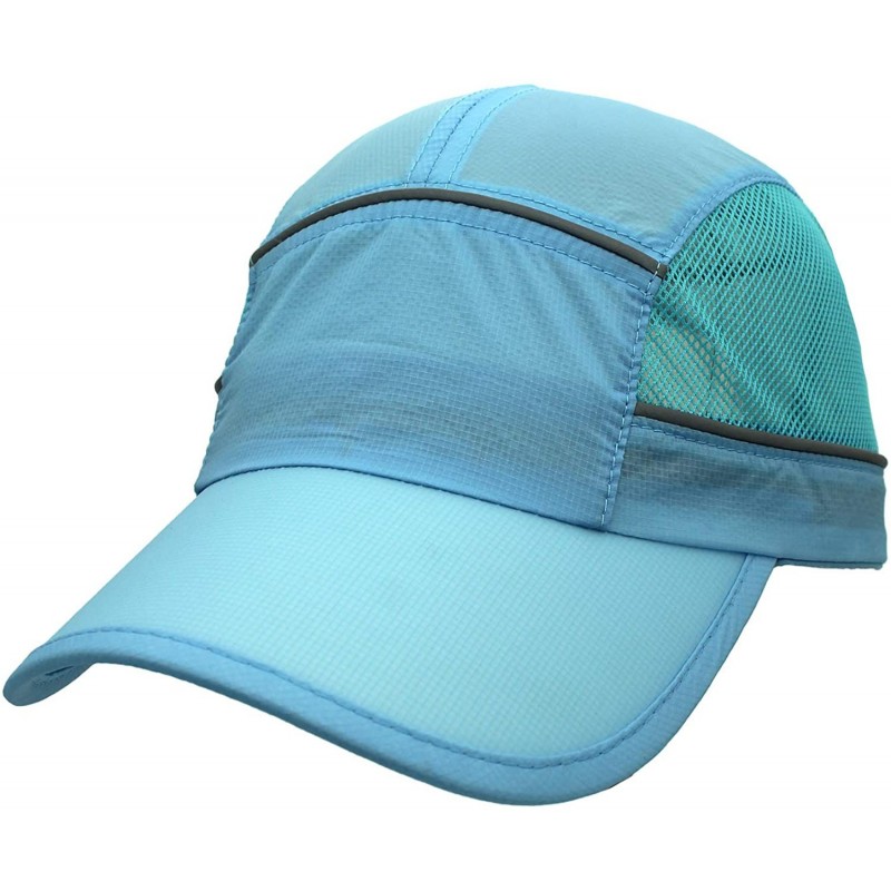 Sun Hats Quick Dry Mesh Sports Cap with Reflective Stripe Breathable Sun Run Cap - Aqua Blue - C818R0KI2ZH $18.94