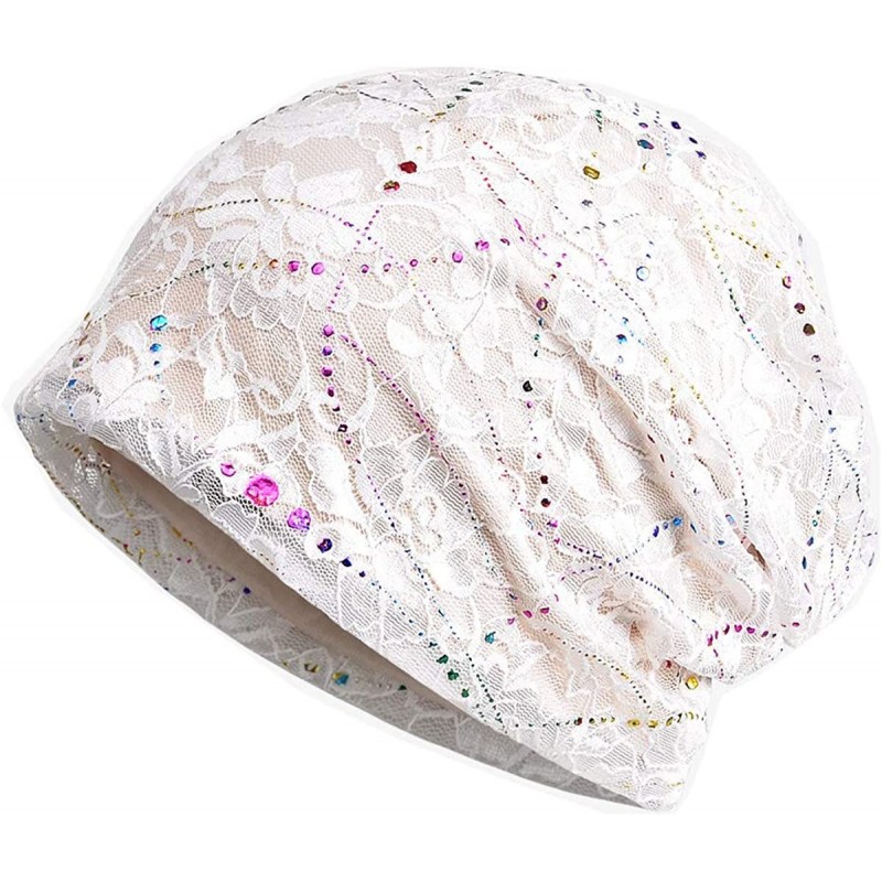 Skullies & Beanies Lace Beanies Chemo Caps Cancer Skull Cap Knitted hat for Womens - B-white - C218Q7X24S5 $23.89