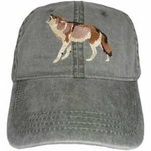 Baseball Caps Embroidered Coyote Baseball Cap Adjustable- Khaki Green- Adjustable One Size Fits All - CM18M7OISEE $39.26