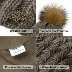 Skullies & Beanies Knit Hat for Women - Fleece Fur Pom Beanie - Winter Merino Wool Ski Cap - Dark Coffee - CN186DDDYE7 $35.10