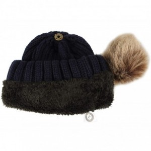 Skullies & Beanies Fleece Ribbed Knit Pom Beanie Winter Hat Slouchy Cap CZP0011 - Navy - CR18KKCQ9Q5 $22.42