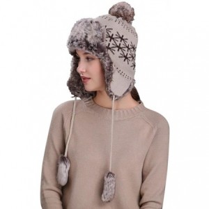 Skullies & Beanies Warm Women Winter Hat with Ear Flaps Snow Ski Thick Knit Wool Beanie Cap Hat - Beige 4 - CY1880R7OEG $25.29