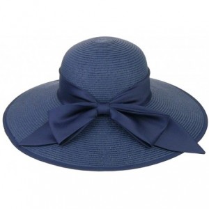Sun Hats Fashion Boardwalk Brim Satin Band/Ribbon Straw Sun Hat - Navy - C318E9O3KR8 $30.52