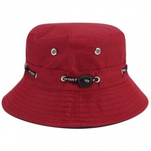 Bucket Hats Eyelets Bucket Hat Packable Strap Outdoor Sun Protection Hat - Dark Red - CS18XHTXQON $20.27