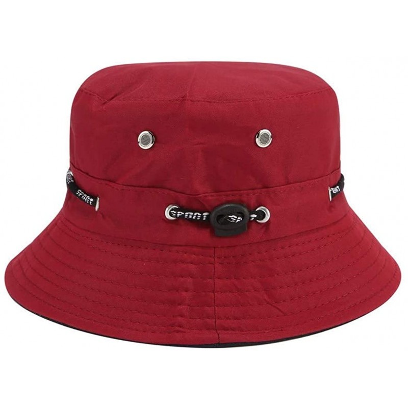 Bucket Hats Eyelets Bucket Hat Packable Strap Outdoor Sun Protection Hat - Dark Red - CS18XHTXQON $23.28