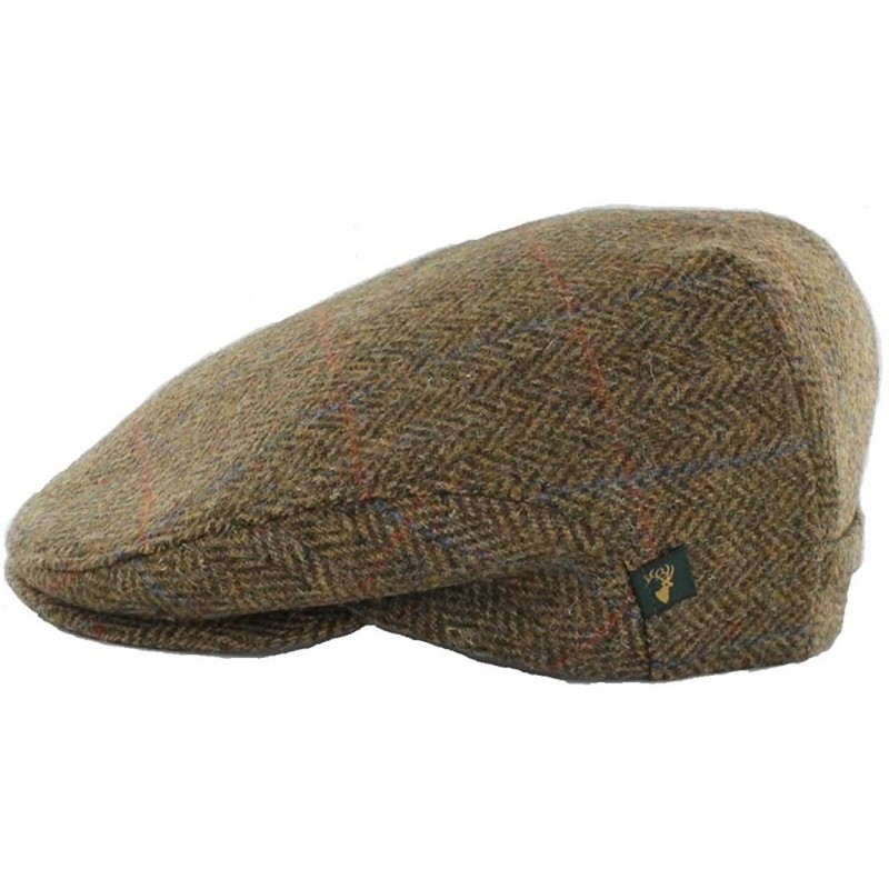 Newsboy Caps Irish Flat Cap 100% Wool Brown Herringbone Made in Ireland - CF12I6L3ZYT $88.91
