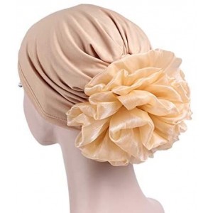 Skullies & Beanies 1Pack / 2Packs Women Flower Elastic Turban Beanie Head Wrap Chemo Cap Hat - Khaki - CB18U34N6S8 $21.26