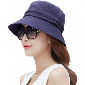 Bucket Hats Bucket Cord Sun Summer Beach Hat Wide Brim for Women Foldable UPF 50+ - 89024-navy Blue - CP18UQT6ZZT $40.79