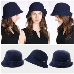 Fedoras Womens Wool Blend Winter Bucket 1920s Vintage Derby Hat Fedora Round Fall Bowler 55-59cm - 00767-navy - C418A69GHDO $...