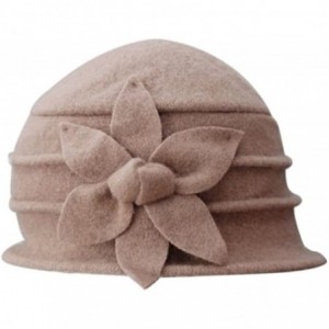 Bucket Hats Women's Elegant Flower Beret Wool Cap Cloche Bucket Hat - Khaki - CQ12N3WUULQ $29.18