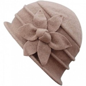 Bucket Hats Women's Elegant Flower Beret Wool Cap Cloche Bucket Hat - Khaki - CQ12N3WUULQ $29.18