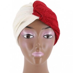 Skullies & Beanies Shiny Flower Turban Shimmer Chemo Cap Hairwrap Headwear Beanie Hair Scarf - White&red - CH18A4L26NK $18.48