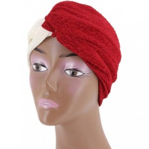 Skullies & Beanies Shiny Flower Turban Shimmer Chemo Cap Hairwrap Headwear Beanie Hair Scarf - White&red - CH18A4L26NK $18.48