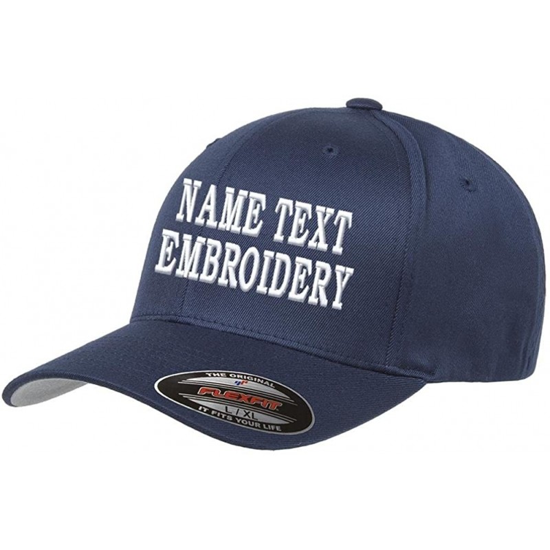 Baseball Caps Custom Embroidery Hat Flexfit 6277 Personalized Text Embroidered Fitted Size Cap - Navy Blue - CH180UISCI5 $40.88