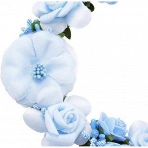 Headbands Flower Crown Wedding Hair Wreath Floral Headband Garland Wrist Band Set - Light Blue - CM185LZZNGS $48.40