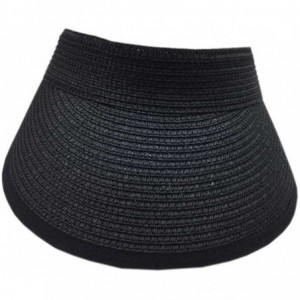 Sun Hats 100% Straw Sun Visor Hat Cap Sun Protection - Black - CL124GCTMA7 $30.83