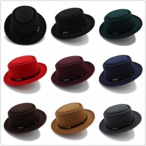 Fedoras Fashion Men Pork Pie Hat Dad Wool Flat Fedora Hat for Gentleman Gambler Fascinator Trilby Hat Hat - Black - CO18O3IIL...