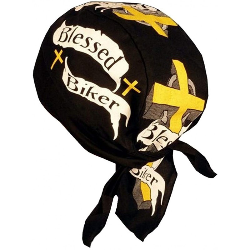Skullies & Beanies Skull Cap Biker Caps Headwraps Doo Rags - Blessed Biker on Black - C412ELHN6FF $24.44