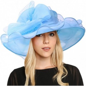Sun Hats Women Kentucky Derby Church Dress Organza Hat Wide Brim Flat Hat S601 - Sky Blue - C517WWHNU8X $66.94