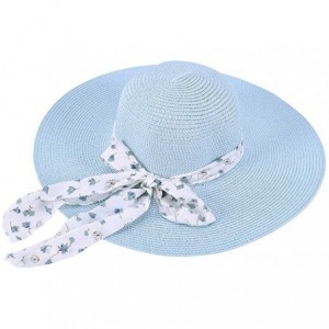 Sun Hats Chiffon Streamers Ladies Straw hat Summer Travel Sunscreen Sun hat Beach hat Folding hat - Blue - C118RNRHHYU $20.95