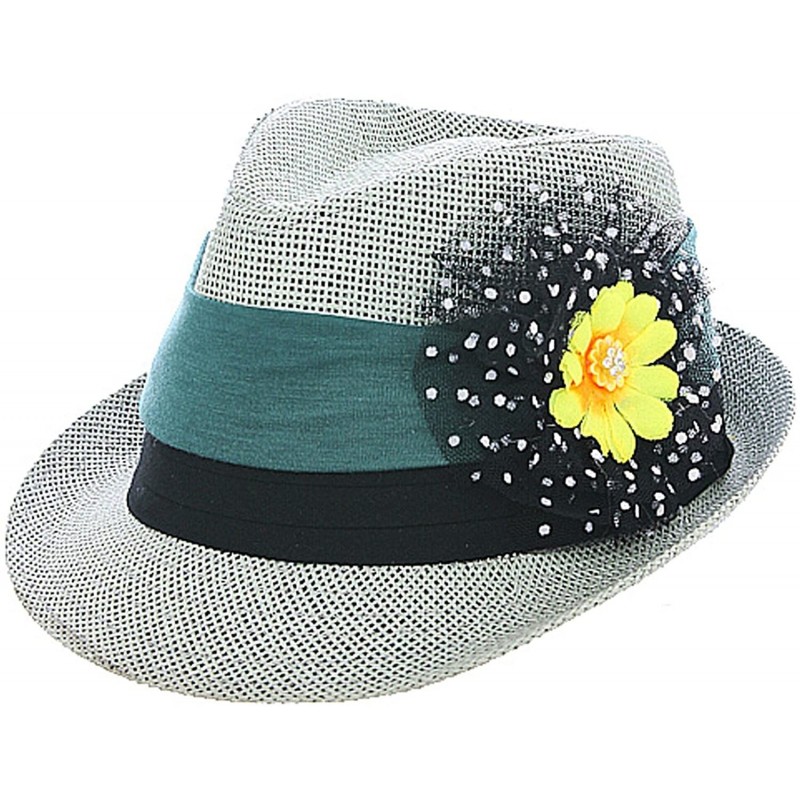Fedoras Women's Floral Polka Dot Fedora Hat - Gray - CN12GLW4V1B $61.80