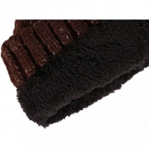 Skullies & Beanies Women's Winter Soft Knit Beanie Hat with Faux Fur Pom Pom - Mix Brown_fleece Lined - CM189C7WLZ0 $20.24