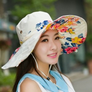 Sun Hats PYD Foldable Reversible Windproof Fashion Over Wide Brim Sun Hat with Allover Beach Cap Sunbonnet Hat Beige - CS17YH...
