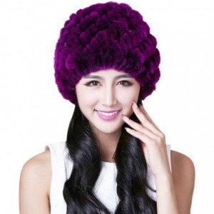 Skullies & Beanies Thicken Rex Rabbit Fur Knit Beanie Hats Multicolor - Purple - CS126HY74J9 $57.87