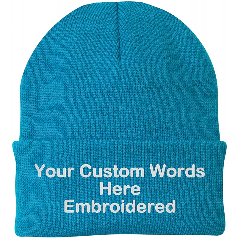 Skullies & Beanies Customize Your Beanie Personalized with Your Own Text Embroidered - Neon Blue - C918IR4G95A $33.84