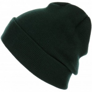 Skullies & Beanies Thick Plain Knit Beanie Slouchy Cuff Toboggan Daily Hat Soft Unisex Solid Skull Cap - Dark Green - C5188DI...