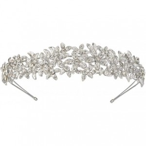 Headbands Women's Austrian Crystal Wedding Flower Cluster Hair Band Clear - Silver-Tone - CD11U9UTYV9 $43.77