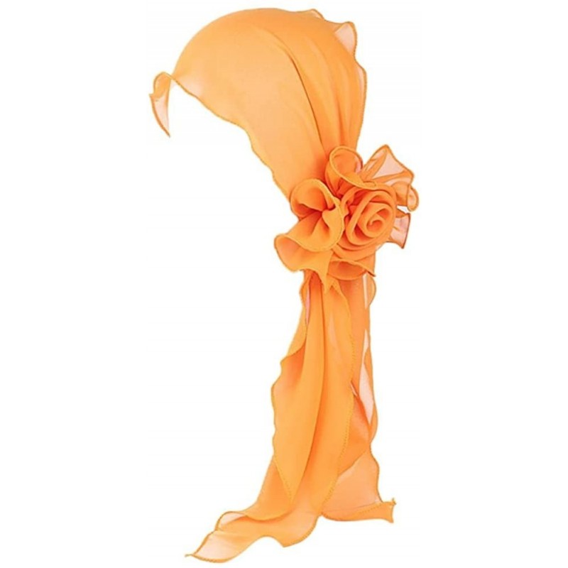 Skullies & Beanies Women India Muslim Vintage Floral Head Scarf Hat Stretch Turban Wrap Cap - Orange - CZ18GDHAQIH $18.15