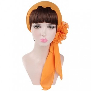 Skullies & Beanies Women India Muslim Vintage Floral Head Scarf Hat Stretch Turban Wrap Cap - Orange - CZ18GDHAQIH $18.15