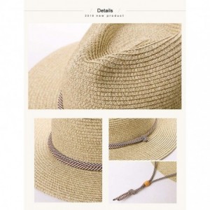 Fedoras Fedora Straw Fashion Sun Hat Packable Summer Panama Beach Hat Men Women 56-62CM - 00722_beige1 - CR18SQ9GTO6 $38.65