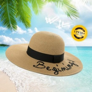 Sun Hats Floppy Straw Sun Hat UPF 50 Wide Brim Beach Summer Hats Packable - Begining Khaki00756 - C718T6075E7 $32.63