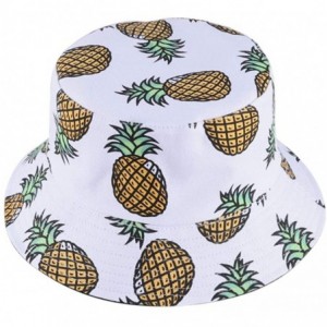 Bucket Hats Unisex Print Bucket Hat Cute Sun Hat Summer Packable Reversible Fisherman Cap - Pineapple White - CE194YMXZ56 $30.33