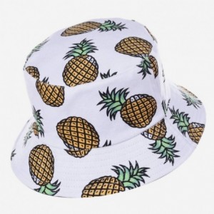 Bucket Hats Unisex Print Bucket Hat Cute Sun Hat Summer Packable Reversible Fisherman Cap - Pineapple White - CE194YMXZ56 $26.15