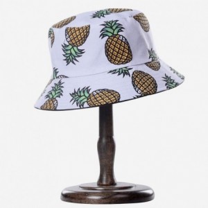 Bucket Hats Unisex Print Bucket Hat Cute Sun Hat Summer Packable Reversible Fisherman Cap - Pineapple White - CE194YMXZ56 $26.15