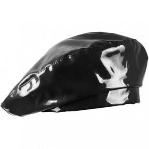 Berets Patent Leather French-Beret Hat PU Dancing Cap Captain Women - Black - CX18S60R2YW $21.29